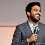 최효종 풍자 개그의 의미 - **Prompt 1: The Reflective Comedian**
"A male comedian in his late 30s, of South Asian descent, ...